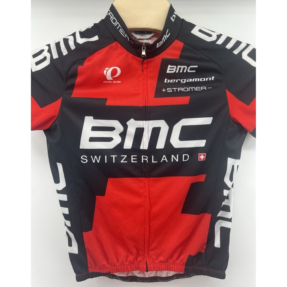 Pearl Izumi Cycling Jersey Mens Small BMC Switzerland Full Zip Red Black White - Picture 2 of 5